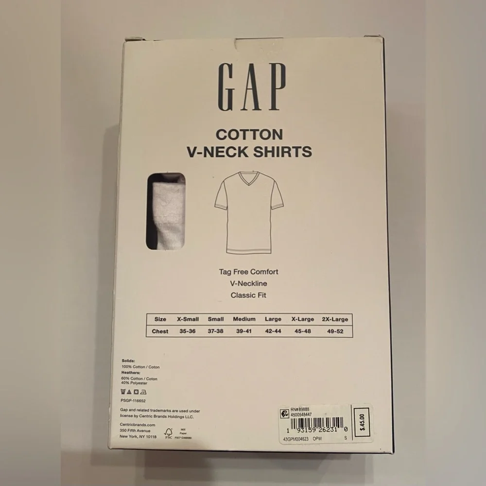 Gap Men’s 3 Pack Cotton‎ V-Neck Undershirts Tee T-Shirt Tagless White